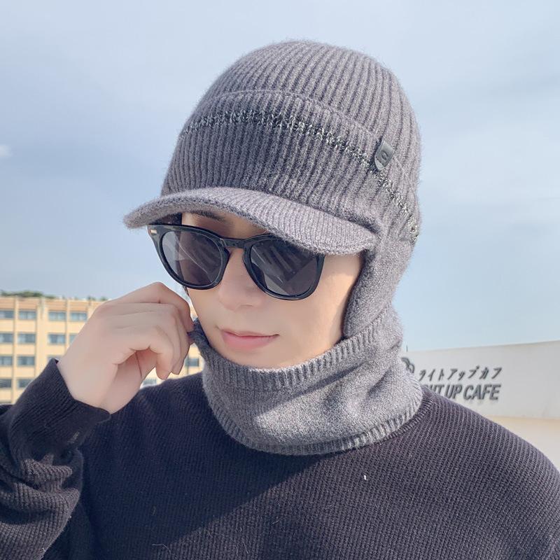 New Velvet Warm Ear Bag Knitted Cap Men's Autumn and Winter Cycling Sports Cold-proof Wool Scarf Cover