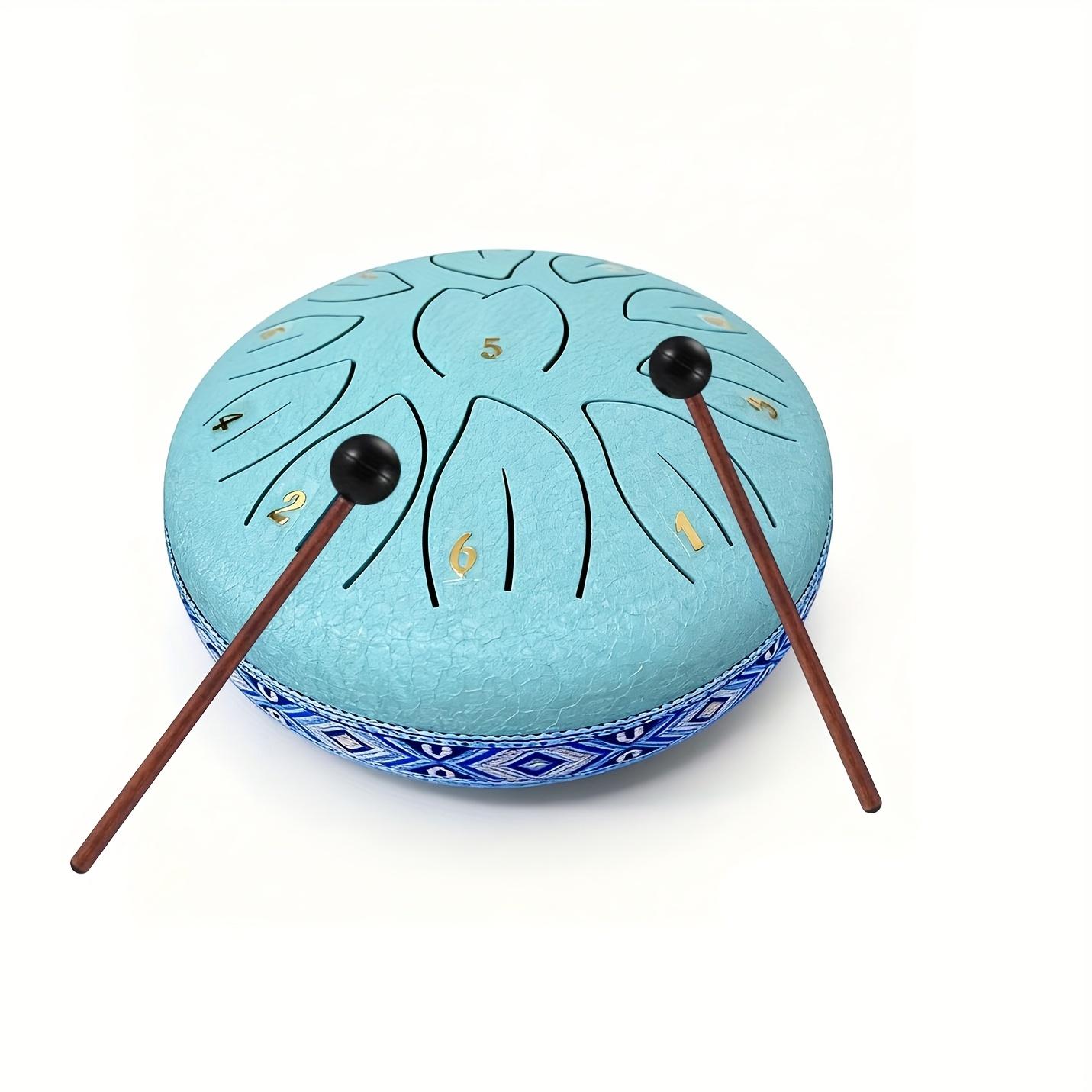 

[Chakra Drum with Mallets] 6-Inch (15.2cm) 11-Note Steel Tongue Chakra Drum with Bag, Musical Instrument for Adults, Includes Drum Mallets&Music Book блакить