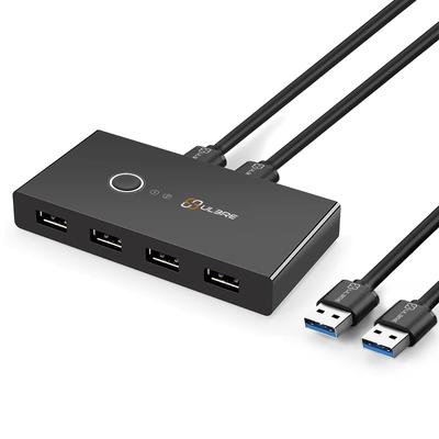ULBRE USB Switch SOHO KVM Switch 4 Ports Shared 2 Computers USB Switcher Km Switch Adapter Hub for Wired Mouse Keyboard PC Printer Scanner One Button