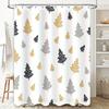 Modern Christmas Tree Shower Curtain Black Gold Festive Design for Bathroom Decor Waterproof Fabric Available in Various Sizes o