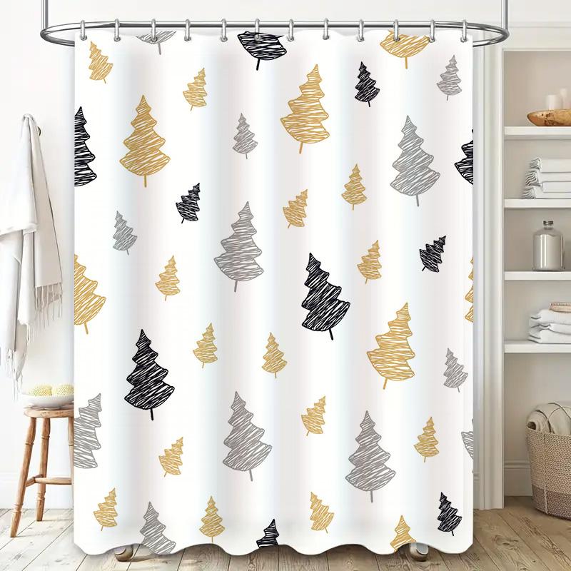 Modern Christmas Tree Shower Curtain Black Gold Festive Design for Bathroom Decor Waterproof Fabric Available in Various Sizes o