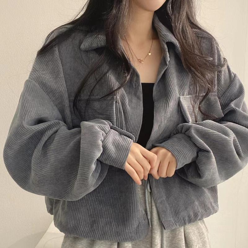 

Осенняя Ретро Универсальная Однобортная Куртка с Отложным Воротником и Длинными Рукавами для Женщин Кофейная Повседневная с Карманами Свободное Пальто XS