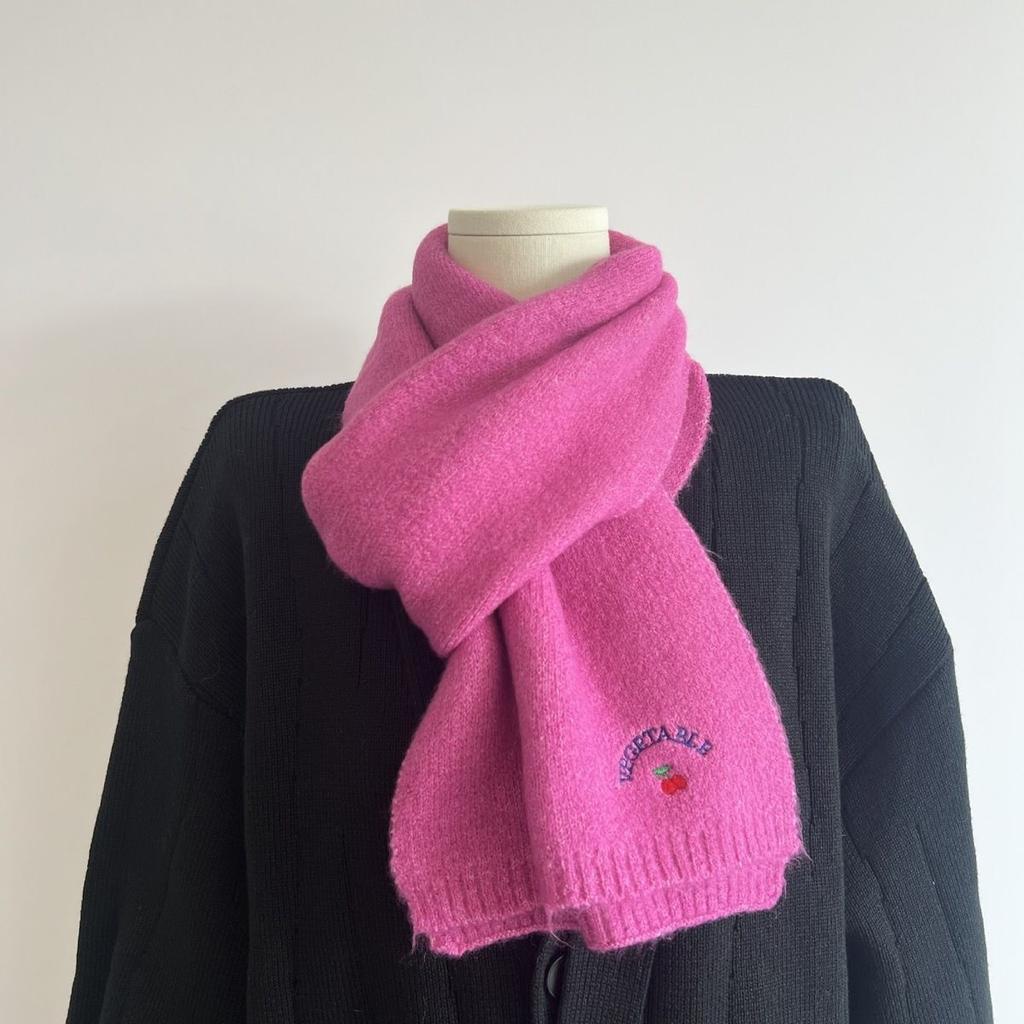 New Korean Style All-match Cute Cherry Scarf for Women In Autumn and Winter Student Couple Warm Embroidered Word Scarf All Match