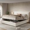 Upholstered Bed, 180*200cm, Hydraulic Functional Bed with Slatted Frame, Headboard and Large Storage Space, Solid Wood Bed Legs, White Bouclé