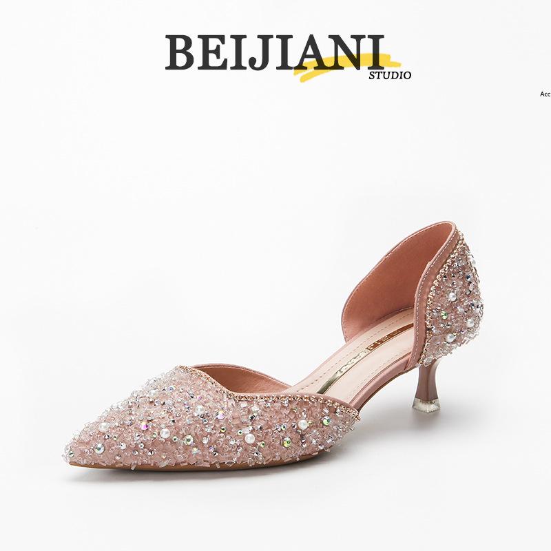 

BEIJIANI Хрустальные стразы Женские туфли-лодочки с острым носком на низком или среднем каблуке с вырезами 38 розовый