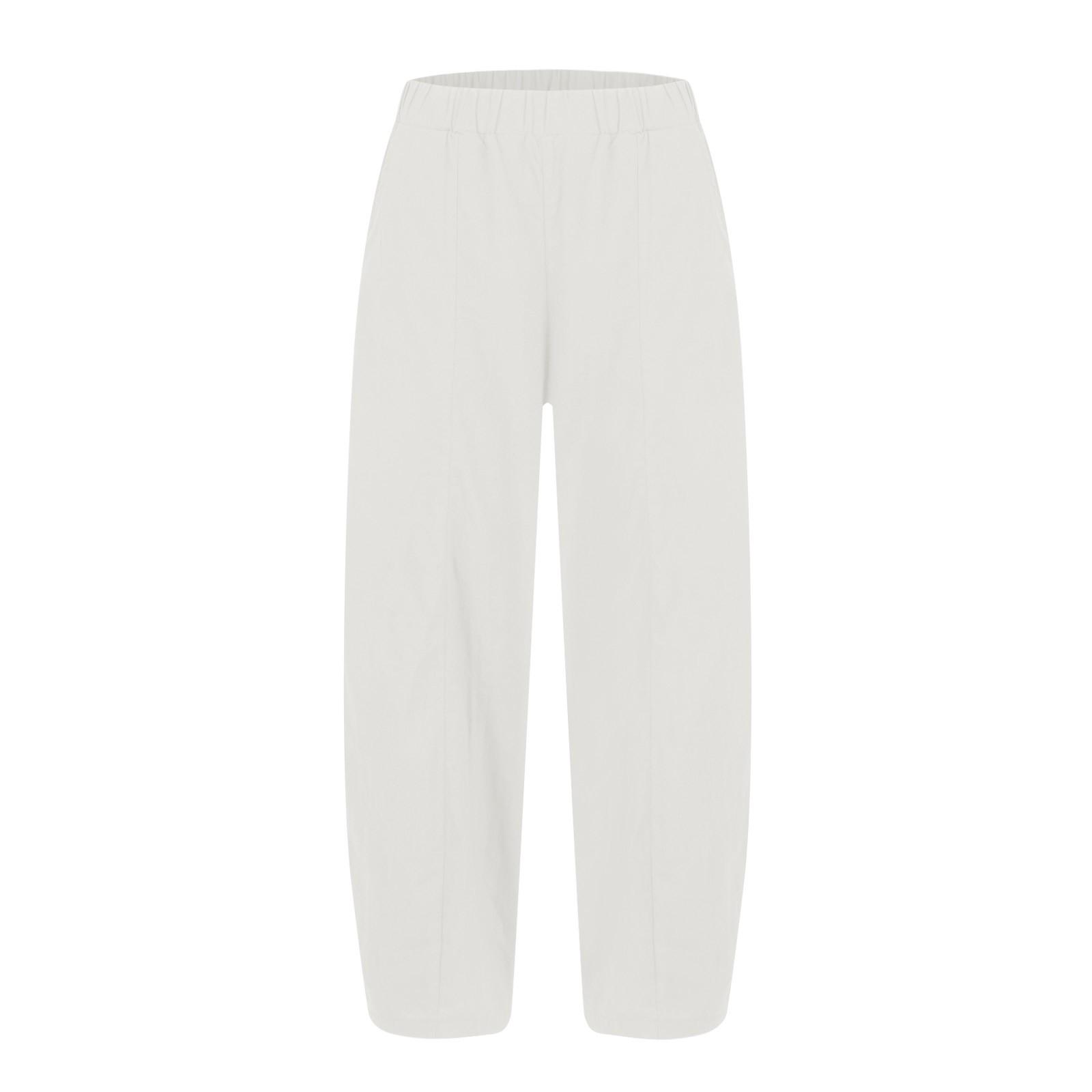 

Женские модные свободные повседневные однотонные брюки из хлопка и льна с карманами L белый