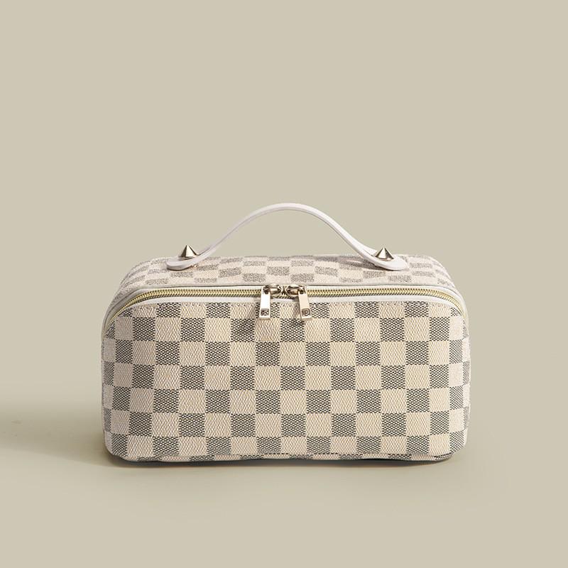 PU Große Monogramm Karomuster Make-up Tasche: Wasserdicht, Tragbar & Multifunktionales Aufbewahrungsfach für Toilettenartikel.