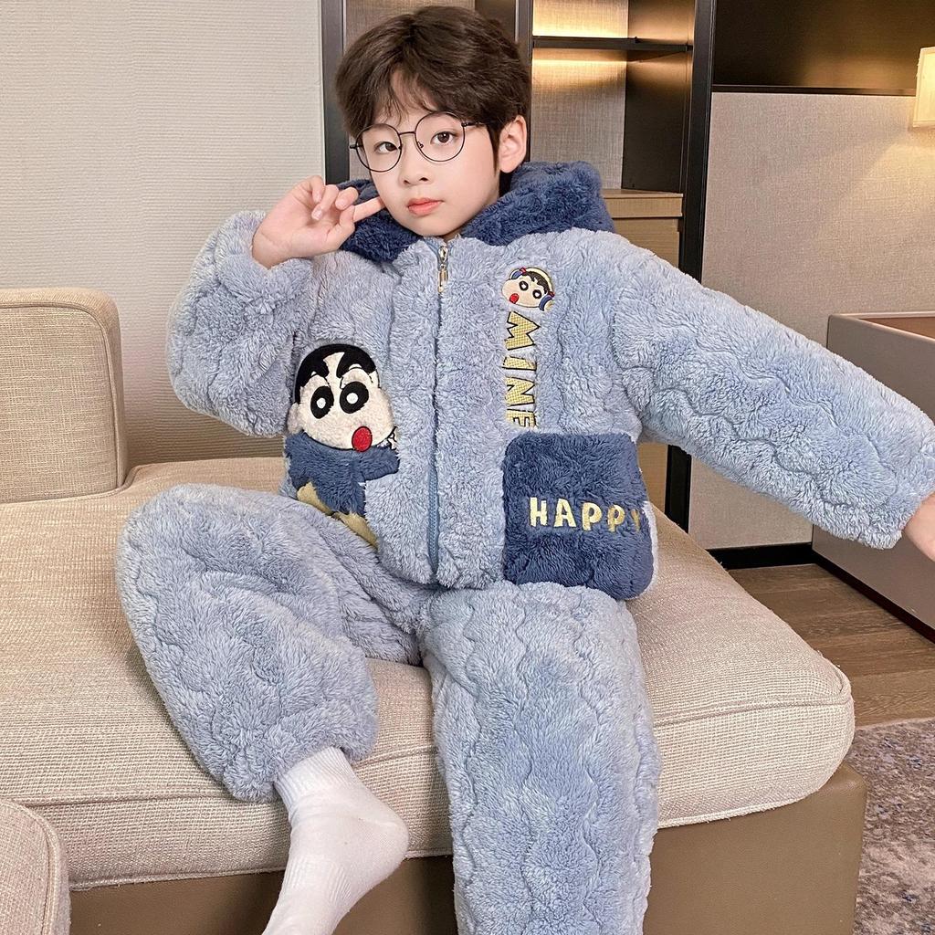 Boys' Thick Flannel Pajama Set - Children's Coral Fleece, Spring/Autumn 2025.
