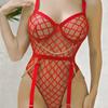 New women's sexy perspective suspender mesh onesie chain pajamas