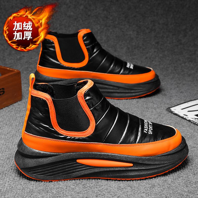 

Высокие теплые мужские ботинки, модные, повседневные, сочетающиеся по цвету, зимние ботинки, удобные, водонепроницаемые, нескользящие, для спорта на открытом воздухе, хлопковая обувь 39