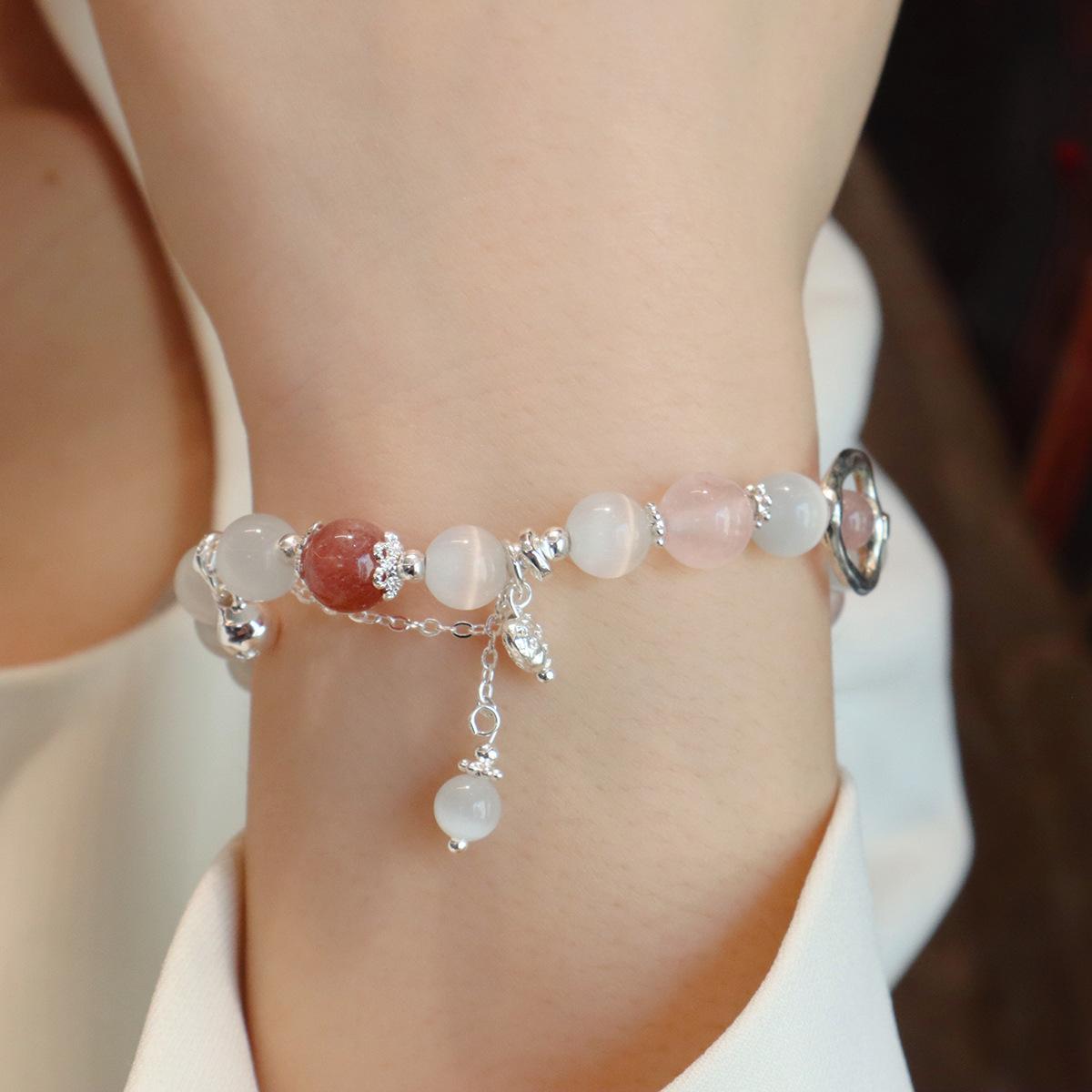 Natural strawberry crystal powder crystal bracelet Bangles Women Fashion Jewelry accessories Gift