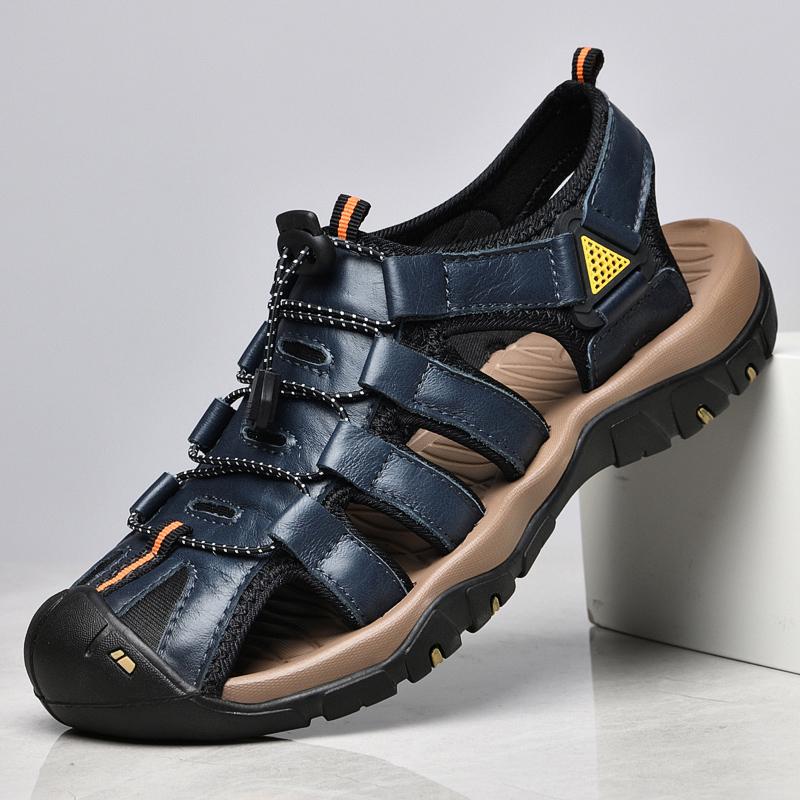 New Cow Leather Mens Sandals Summer Breathable Walking Sneakers for Men Sport Outdoor Antiskid Shoes Casual Shoes Plus Size 48