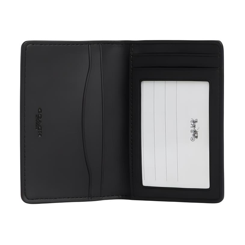 Coach Logo Print Double Fold Design Coated Canvas Card Holder Men Accessories Charcoal Black CW367-MI5