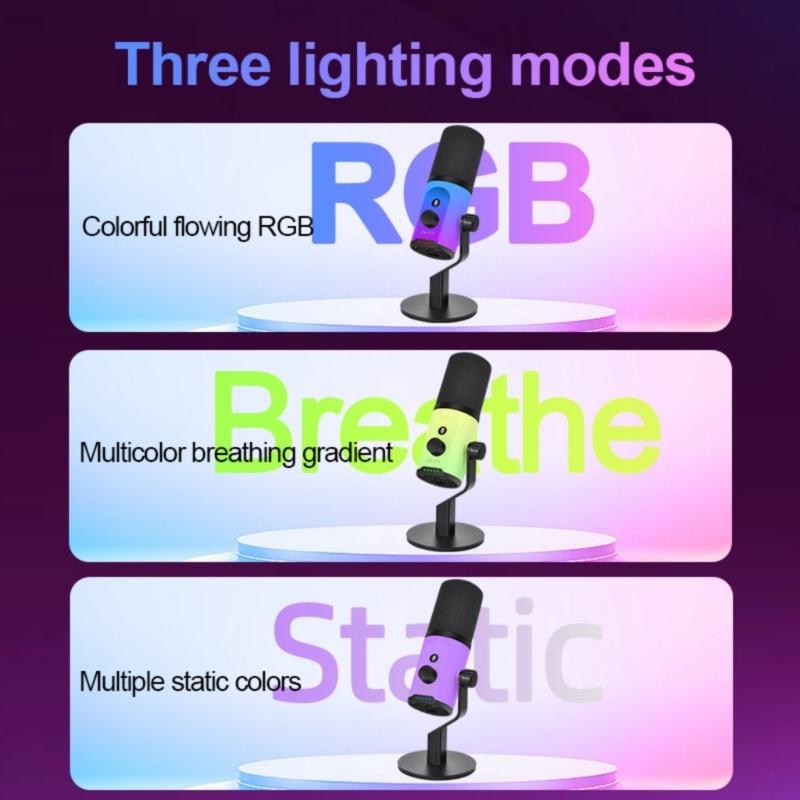 Clear USB Condenser Microphone With Color Light Effects Noise Cancellation For Streaming Podcasts PC Recording