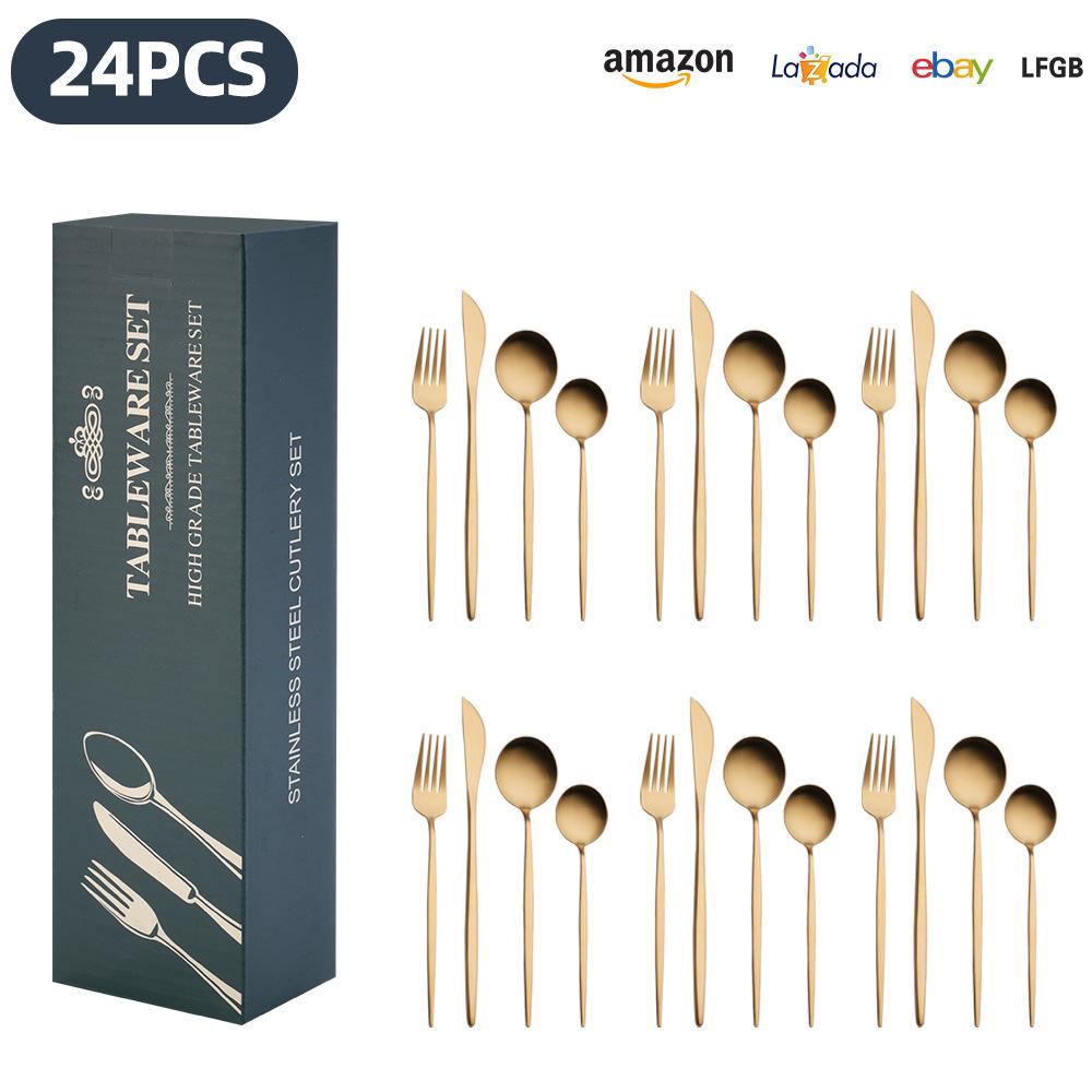 25 Years of New Stainless Steel Tableware Set, Tableware Portuguese Knives, Forks and Spoons 24-piece Gift Box Set