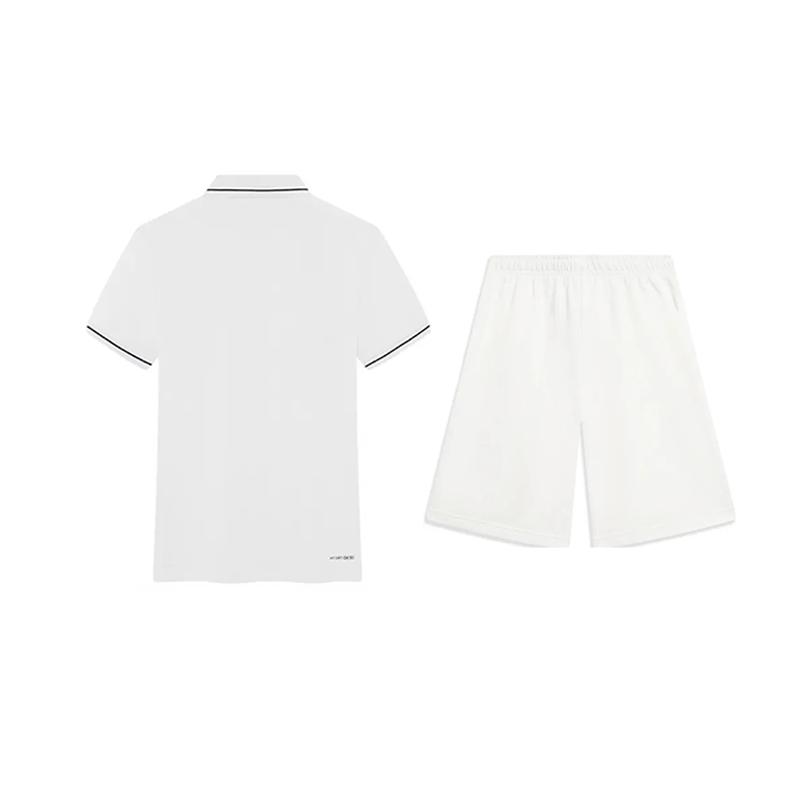 Li-Ning Plain Simple Breathable Quick-Dry Comfortable Versatile Short Sleeve Polo Shirt Casual Sports Set Unisex Polo Shirt White YPLV047-1+AKST593-7