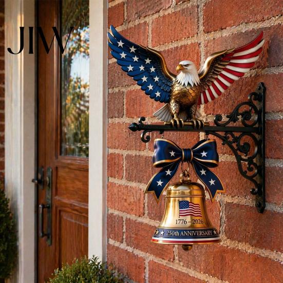 Decorative Patio Hanging Ornament Spirit of Liberty Eagle Bell, 250th Anniversary Wall Mounted Outdoor Door Bell Patriotic Metal for Front Garden