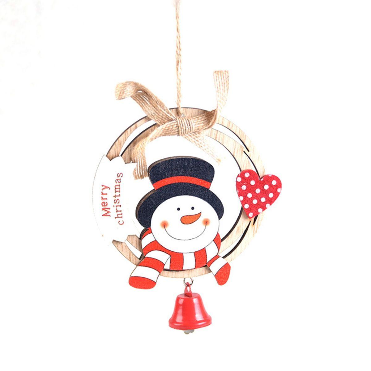 

Decor Hanging Handmade Wooden Cute with Bells Pendants Party Decorations Christmas Tree Ornaments Snowman