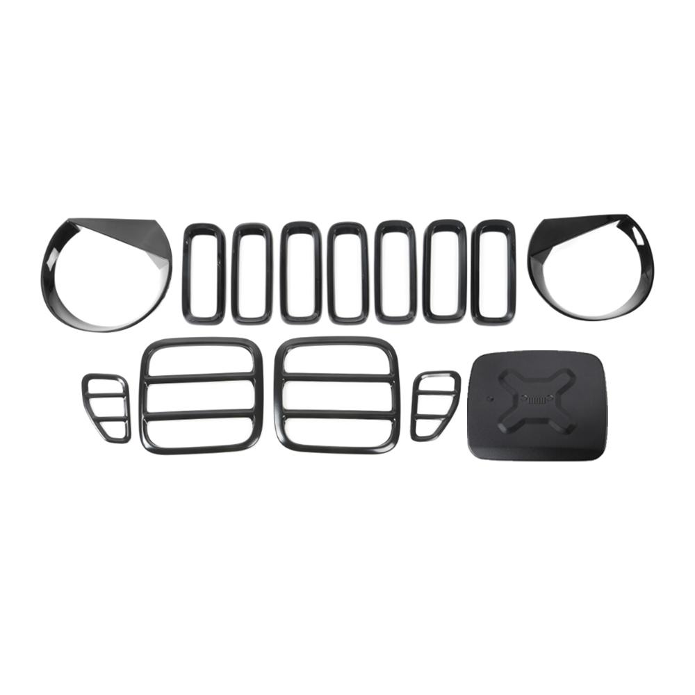 

14PCS ABS Black Car Exterior Decoration Accessories for Jeep Renegade 2016 2017 2018 Tail Light Headlight Front Grille Black 14PCS