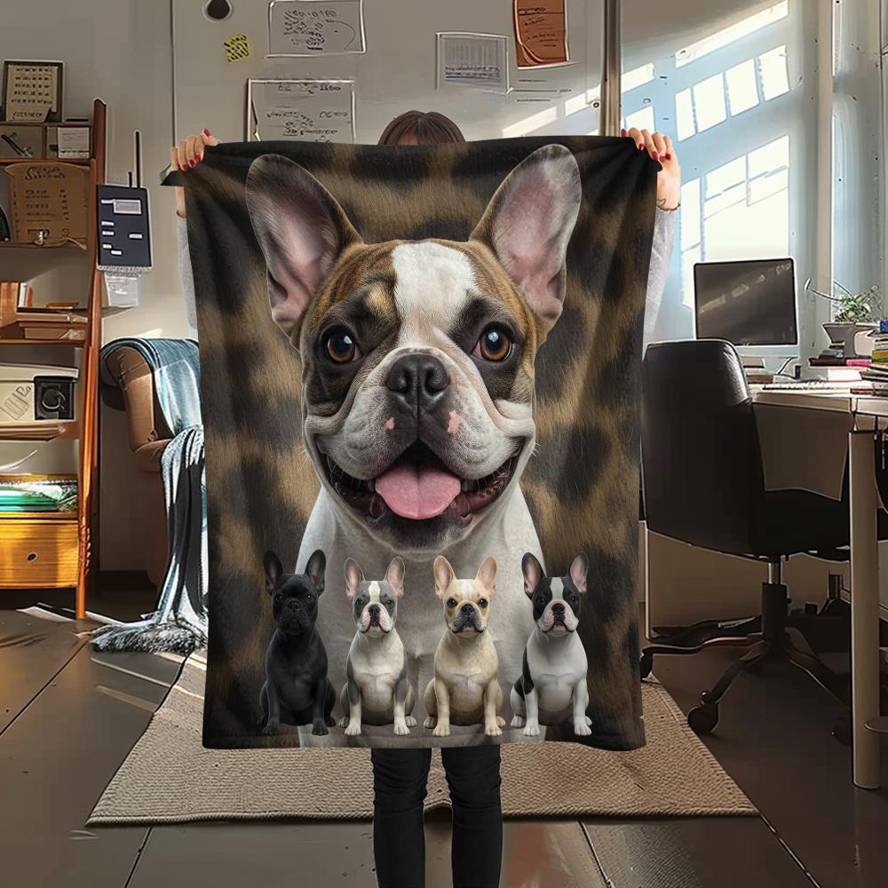 1Pc French Bulldog Print Flannel Blanket, High quality Comfortable for All Seasons, Home Decor, Warmth and Comfort, Perfect for Gifts