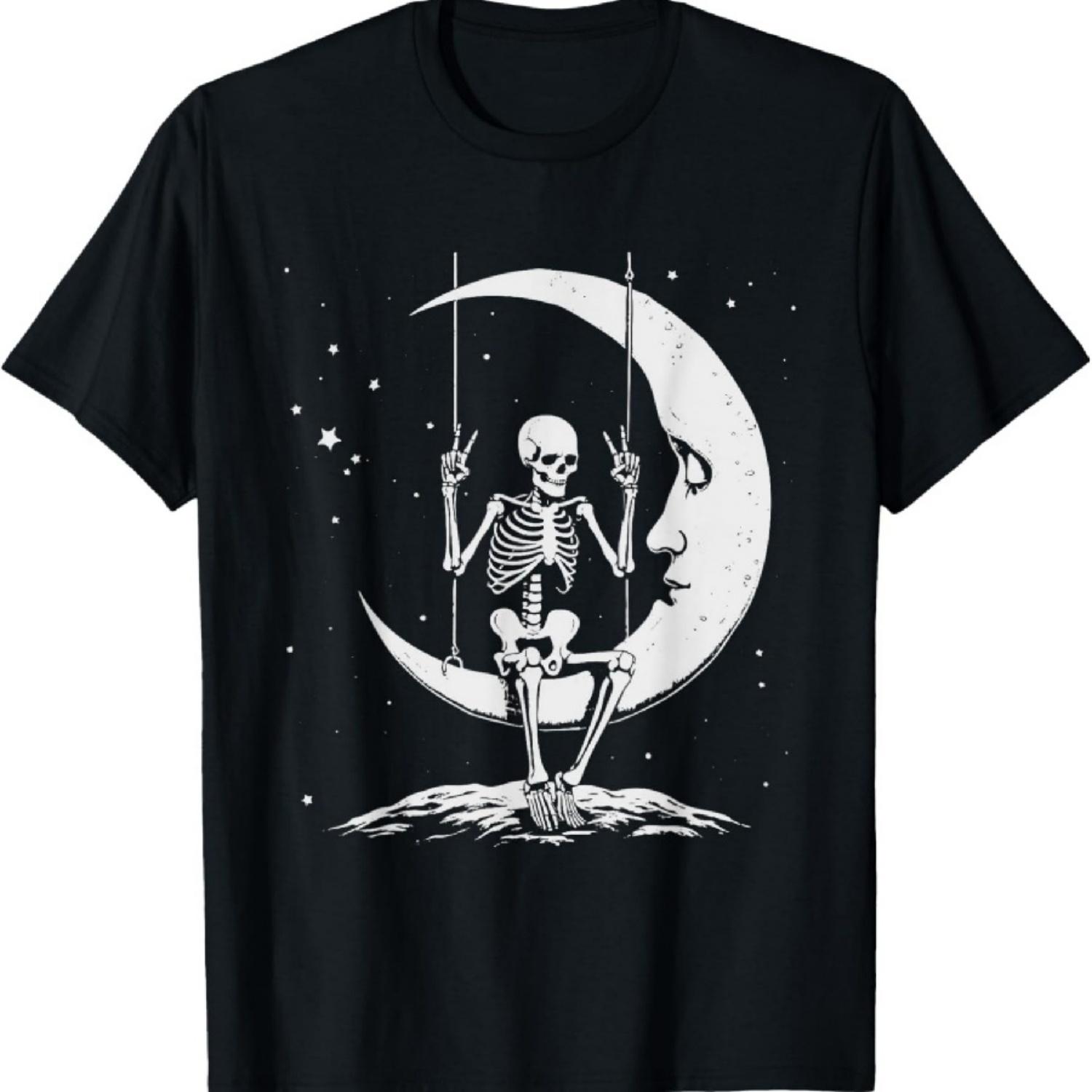 

Готическая футболка с дизайном скелета на полумесяце и небесной ночью XXXXXL чёрный