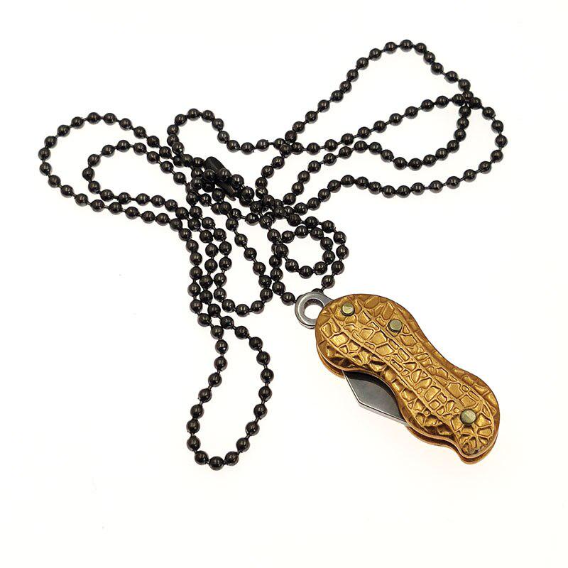 Stainless Steel Mini Folding Knife Aluminum Handle Necklace Pocket Peanut Shape Keychian Knives EDC Tool