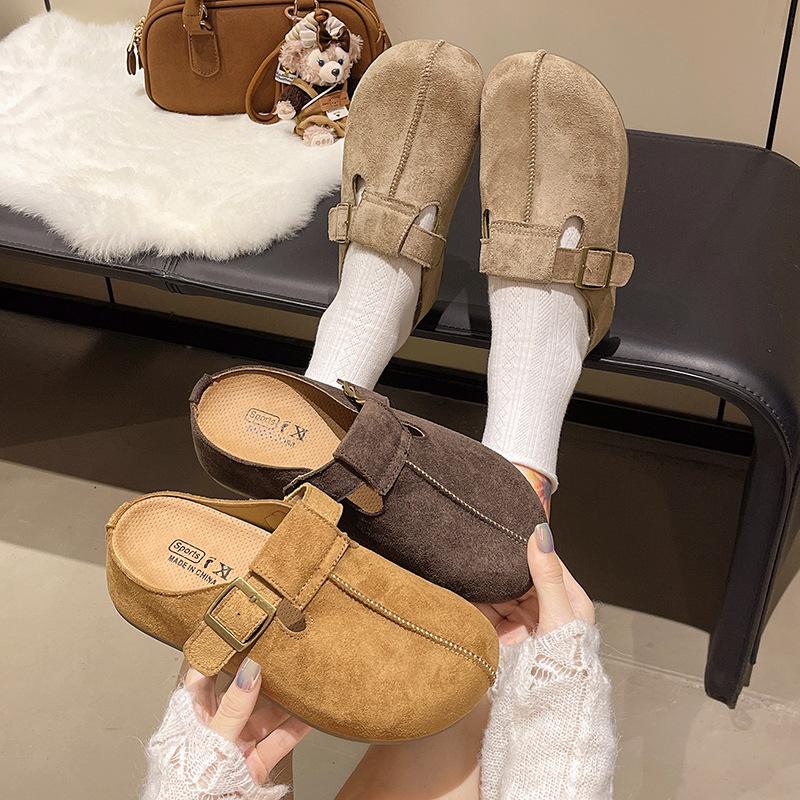 Thick sole inner height increase two wear Birkenstock shoes bag head half slippers women wear 2025 new autumn retro Birkenstock slippers