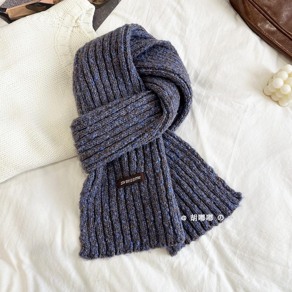 New retro atmosphere blue knitted wool scarf women's autumn and winter warm versatile neck protection scarf couple versatile