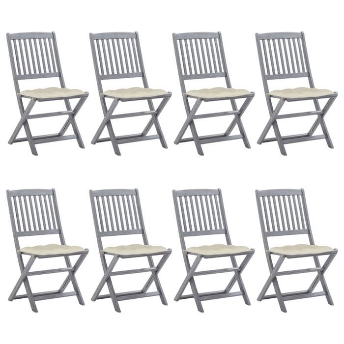 Chaises pliantes - MAISON EXCLUSIVE - Contemporain - Acacia massif - Coussins inclus - Lot de 8