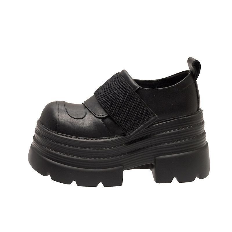 Schwarzer Klettverschluss erhöhte Plattform kleine Lederschuhe Damen neue Herbst vielseitiger Rock Mary Jane Einzelschuhe
