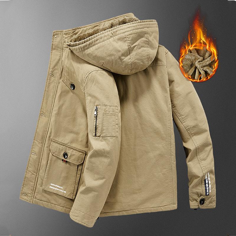 Cappotto in pile spesso da uomo, con tasche militari, parka da esterno, escursionismo, arrampicata, abbigliamento tattico, giacche invernali con cappuccio in cotone da uomo