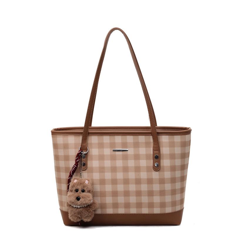 Simple and large-capacity tote bag plaid women's bag 2025 new trend fashionable shoulder bag foreign underarm bag