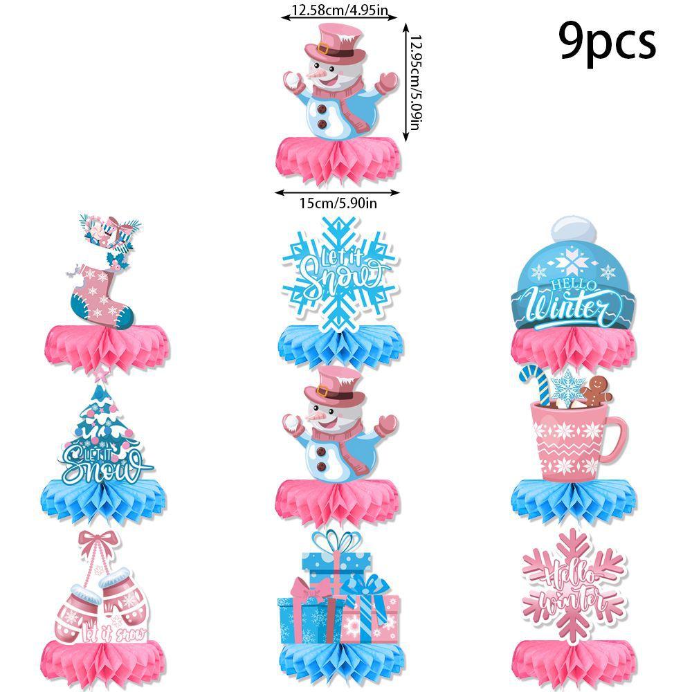New Style, Christmas Theme, Cartoon, Pink Blue, Snowflake Snowman, Desktop Honeycomb Ornament, Party Decoration Supplies