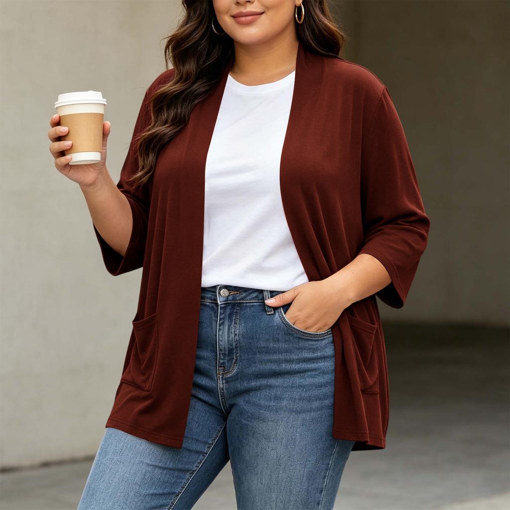 Women's Plus Size Cardigan Top Color 3/4 Sleeve Casual Everyday Wear
