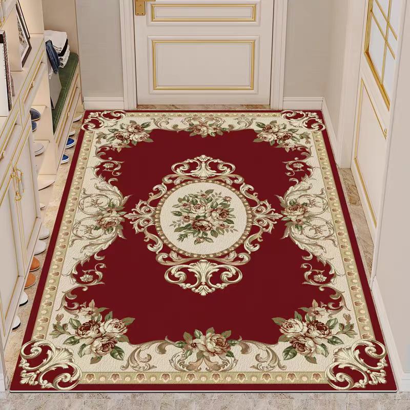 European Blue Non Slip Floor Mats Carpet Living Room Golden Frame Decoration Sofa Area Large Rugs Lounge Coffee Tables