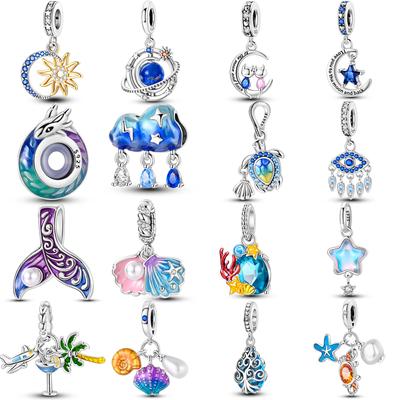 Blue Seriescopper Charms Pendants Fit Original Bracelet Diy Beads Shell Pearls Conch Moon Star Sea Turtle