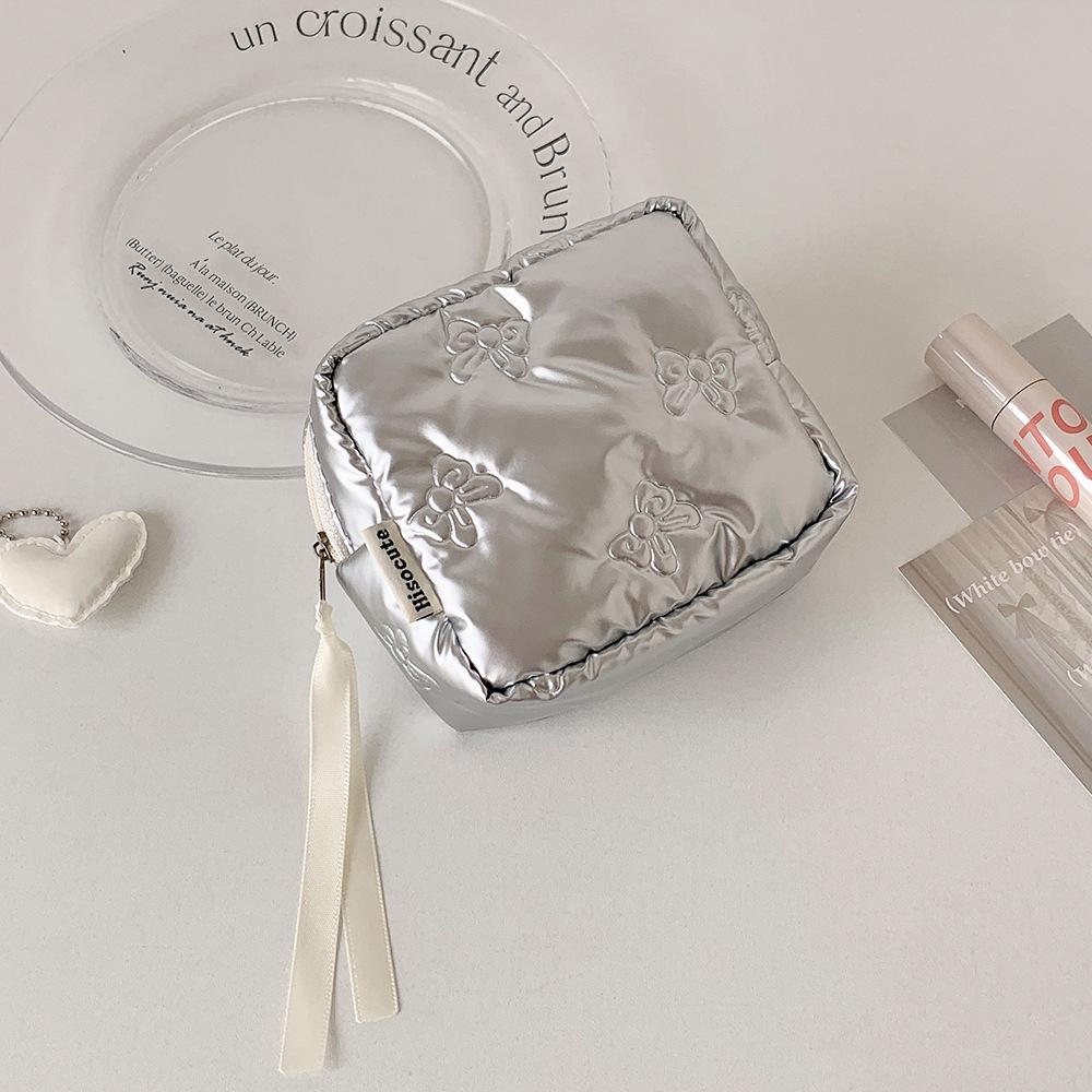 Chic Embossed Small Bow Makeup Bag & ID Wallet