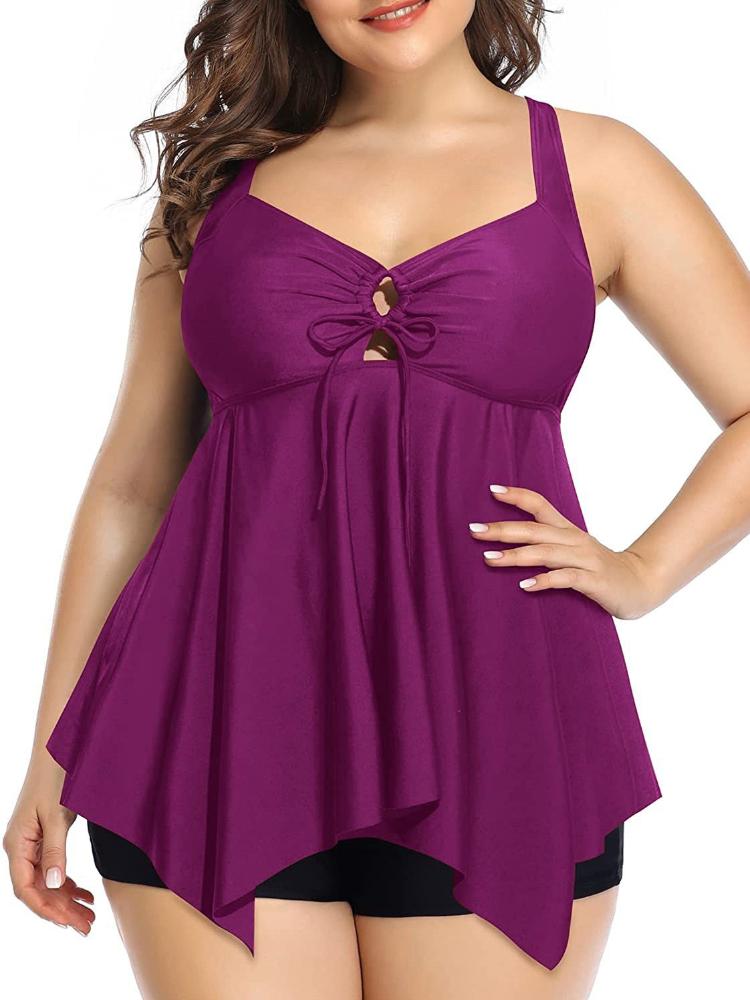 Women Tankini Plus Size Swimwear 2023 Push Up Swimsuit Sexy V-neck Soild One Piece Bathing Suit Adjustable Large Swim Dress 4XL