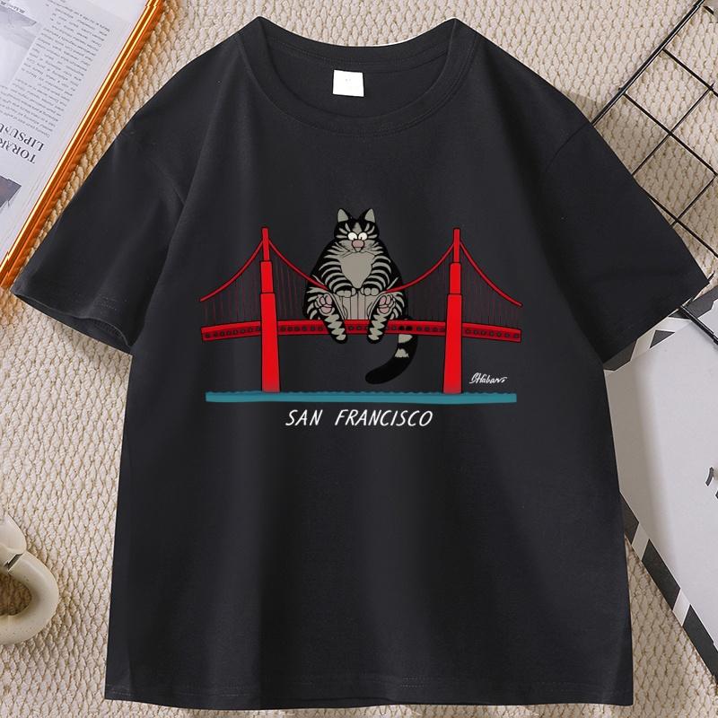 B-Kliban Cat San Francisco T-Shirt for Men Women Casual Cotton Short Sleeve Round Neck T Shirt Man Designer Clothes Streetwear