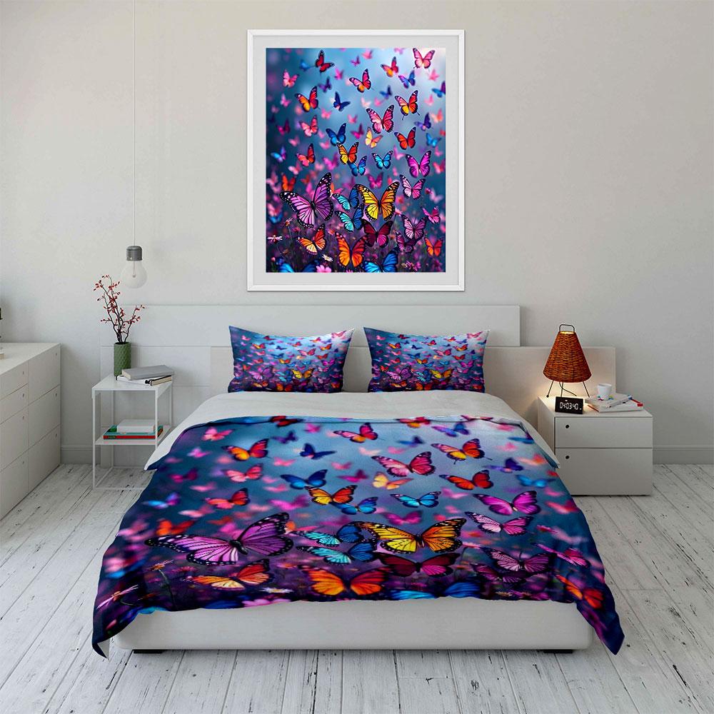 Colorful Butterflies In Flight Bedding Set For Kids Luxury Gift 3Pcs Digital Print Comforter Set Soft Comfortable Breathable