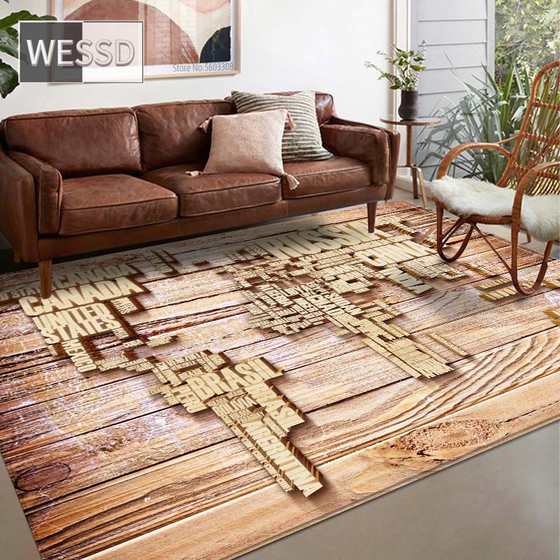 Mote Retro Verdenskart 3D Store tepper Stue Anti-skli Myk Bad Gulvmatte Soverom Nattbordsmatte Sofa Teppe Dørmatte