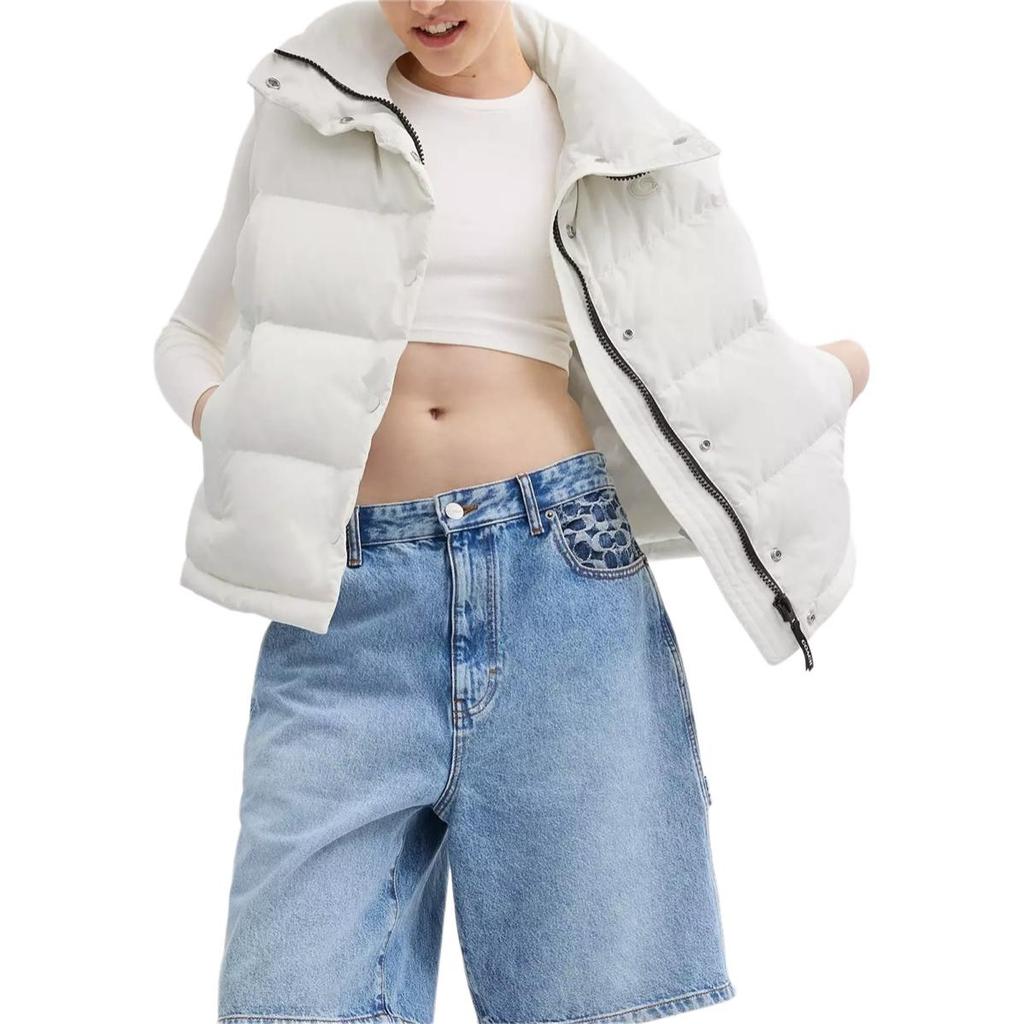 Coach Solid Color Stand Collar Zipper Sleeveless Vest Women Vests White CV308-CRM