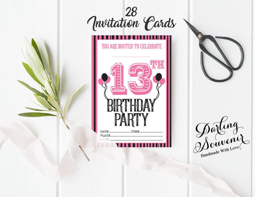 Darling Souvenir White Birthday Invitation Card Printable Fill or Write In Blank Invites Party Supplies Pack Of 28 5 x 7
