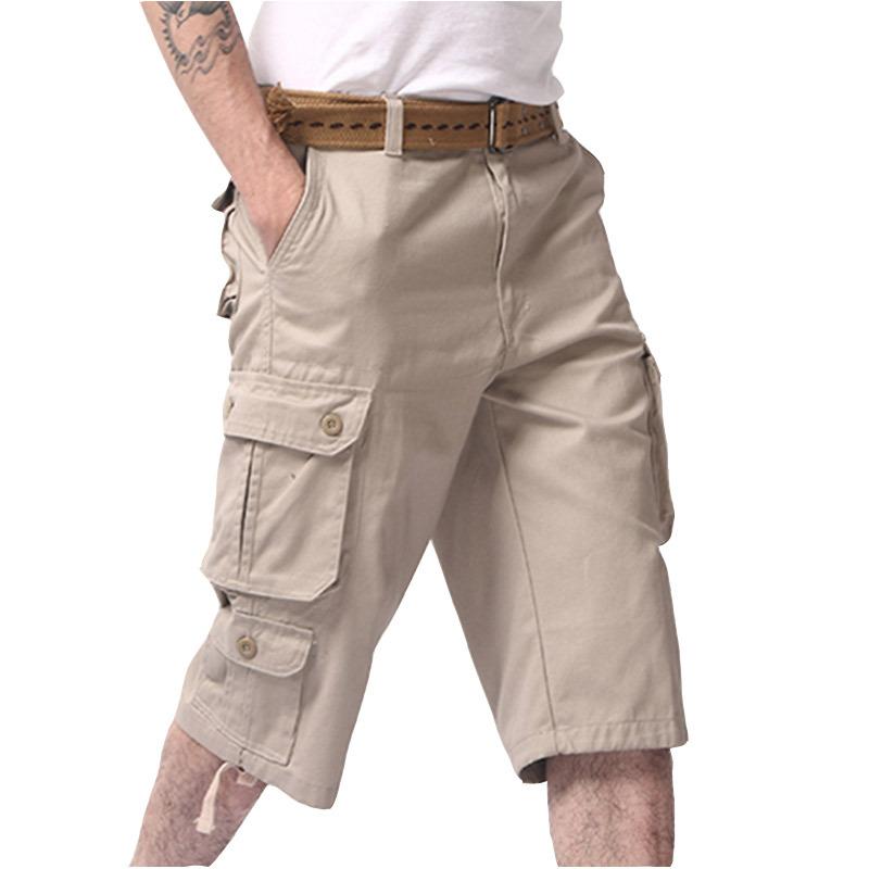 Summer Long Length Cargo Shorts Men Casual Cotton Hot Breeches Baggy Multi Pocket Wear Resistant Capri Tactical Work Shorts