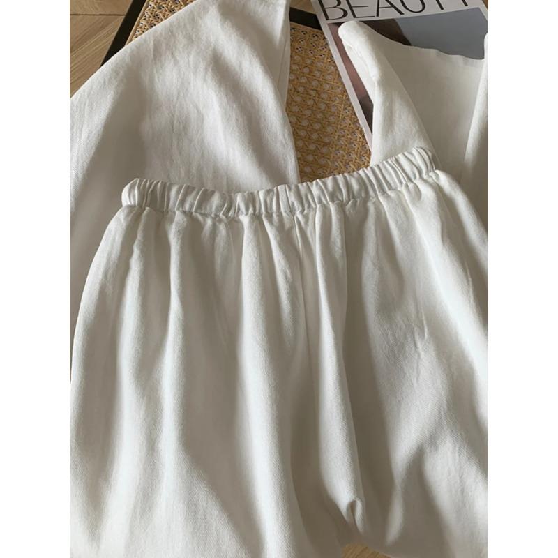 White Cotton and Linen Wide-leg Pants Women's Summer Thin Elastic Waist Versatile Casual Loose Straight Trousers Baggy Pants