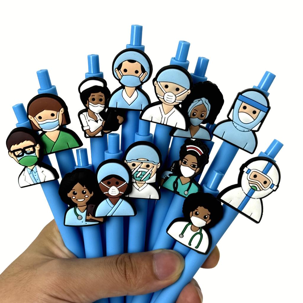 10Pcs Blue Series Medical Pens, Quick-Dry Plastic Ballpoint Pens with Medium Tip, Suitable for Nurses and Healthcare Professionals, Perfect Halloween