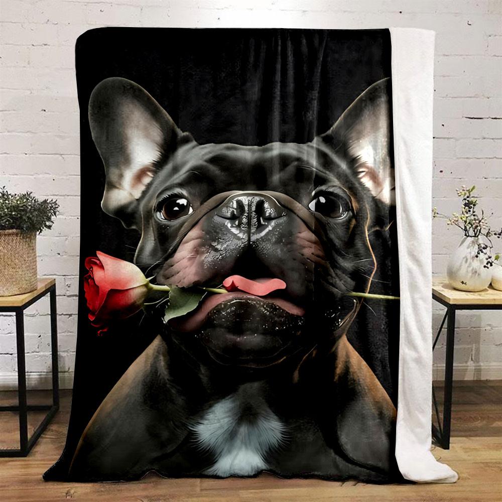 French Bulldog Rose Blanket bedroom Blanket for Livingroom Couch lunch break Soft throw for Friend's festival Gift