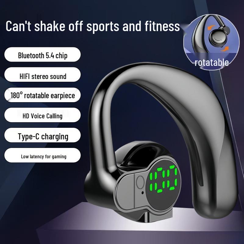 Waterproof Bluetooth 5.4 Earhook Headphones, Noise-Canceling, Ultra-Long Battery, Rotatable Stereo Sound S03