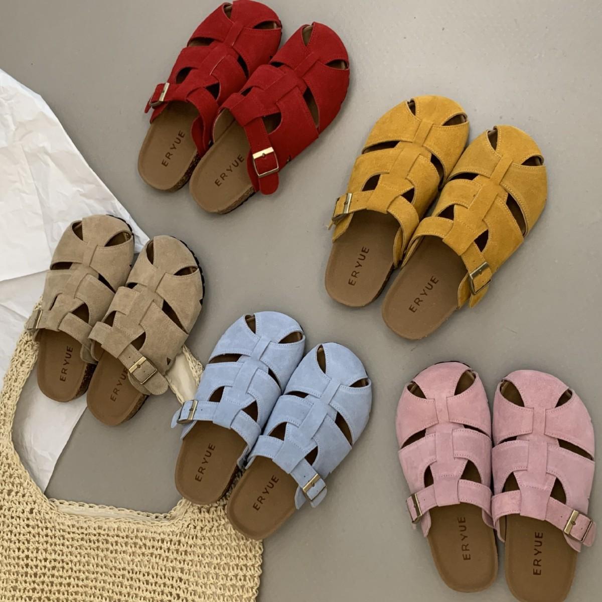

Thick-bottomed bag head half slippers women s outer wear 2025 summer new fashionable versatile hollow woven cool slippers women 40 світло-синій колір