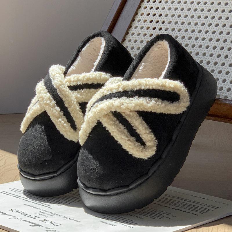 New simple retro all-inclusive heel cotton shoes winter indoor velvet warm non-slip cross Velcro shoes